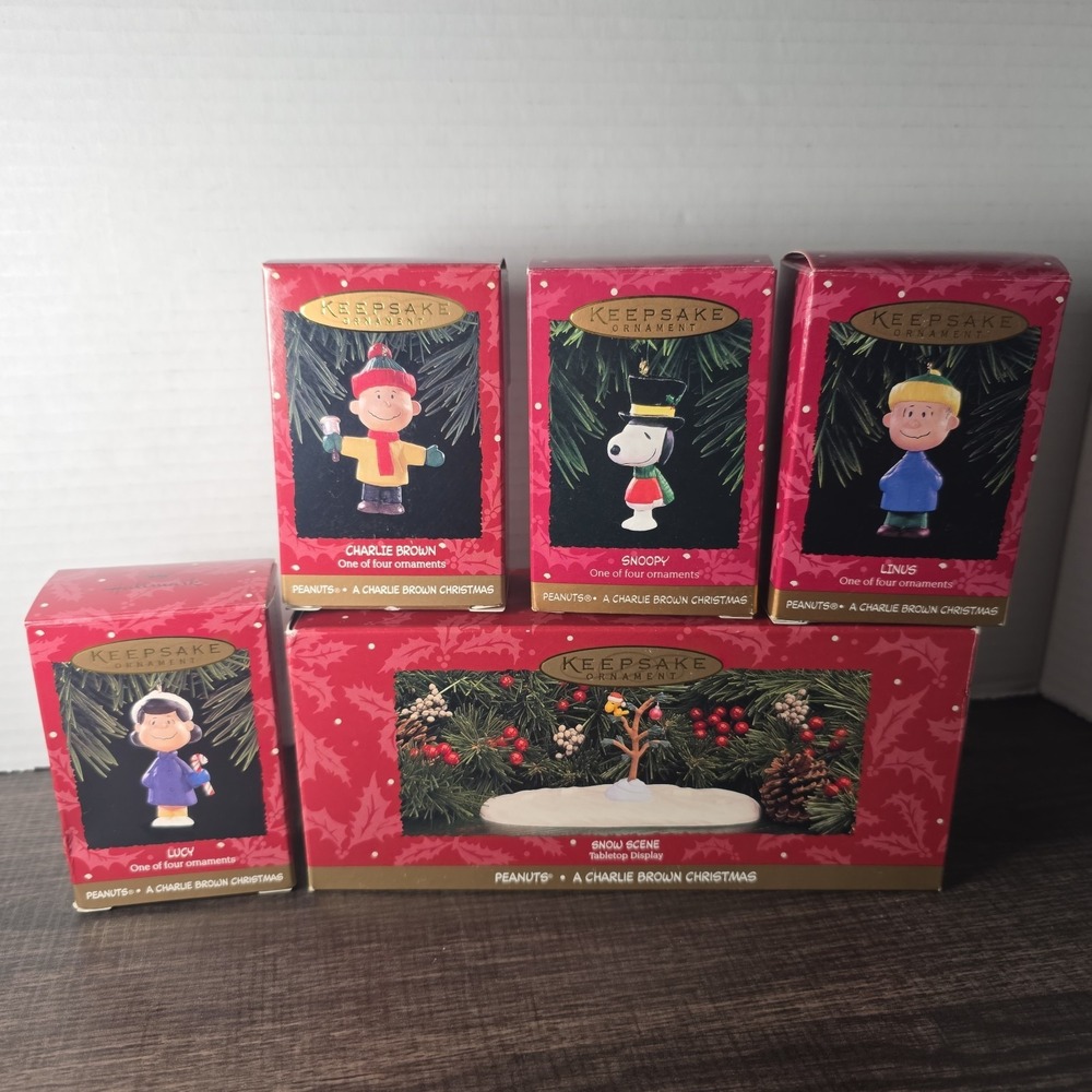 VTG Complete Peanuts Ornament Set Charlie Brown Christmas 1995 Lucy Linus Snoopy